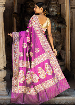 Purple Katan Pure Silk Saree With Blouse Piece