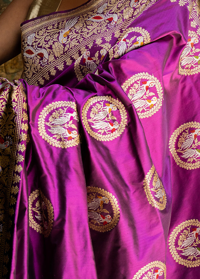 Purple Katan Pure Silk Saree With Blouse Piece