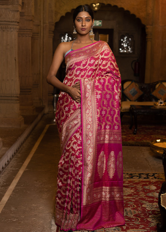 Pink Katan Pure Silk Saree With Blouse Piece