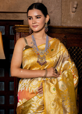 Gold Katan Pure Silk Saree With Blouse Piece