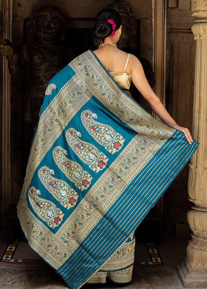 Teal Katan Pure Silk Saree With Blouse Piece