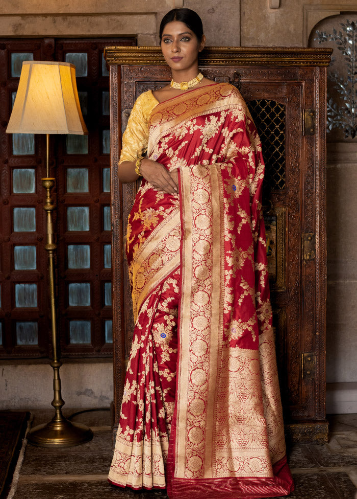 Red Katan Pure Silk Saree With Blouse Piece