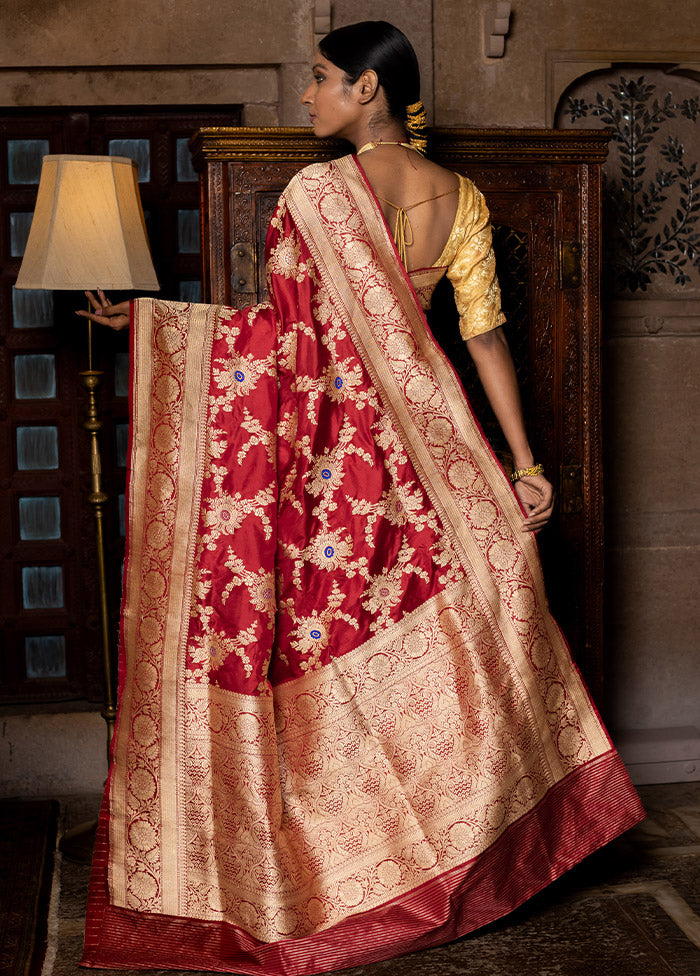 Red Katan Pure Silk Saree With Blouse Piece