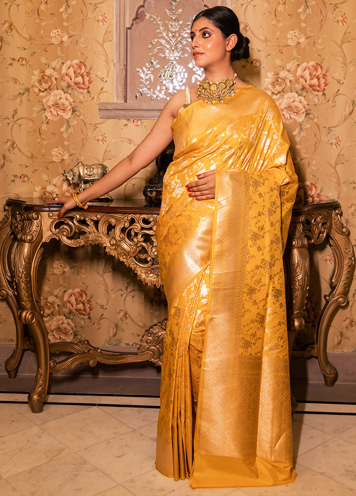 Yellow Katan Pure Silk Saree With Blouse Piece