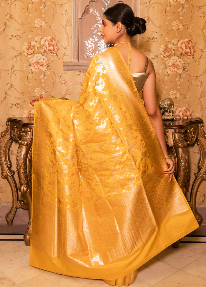 Yellow Katan Pure Silk Saree With Blouse Piece