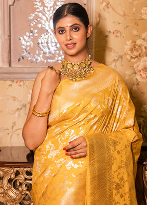 Yellow Katan Pure Silk Saree With Blouse Piece