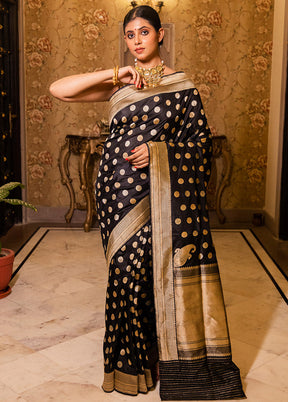 Black Katan Pure Silk Saree With Blouse Piece