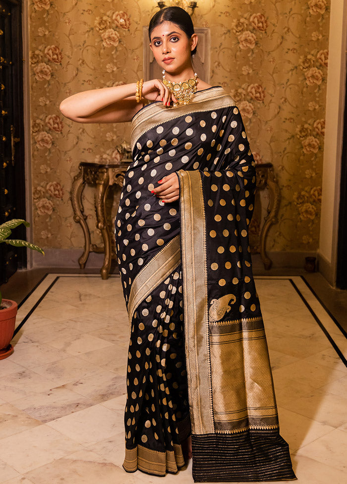 Black Katan Pure Silk Saree With Blouse Piece