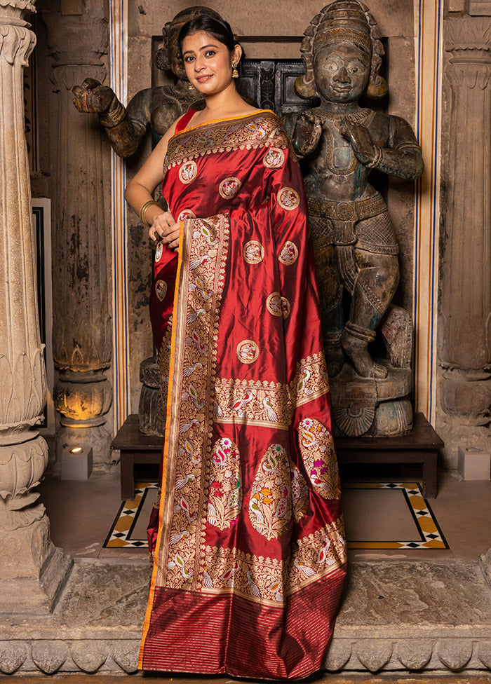 Maroon Katan Pure Silk Saree With Blouse Piece