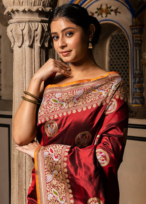 Maroon Katan Pure Silk Saree With Blouse Piece