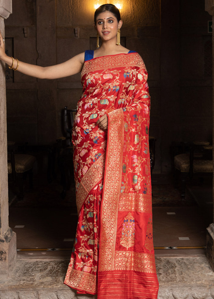 Red Katan Pure Silk Saree With Blouse Piece