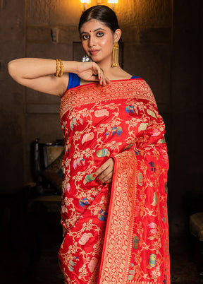 Red Katan Pure Silk Saree With Blouse Piece