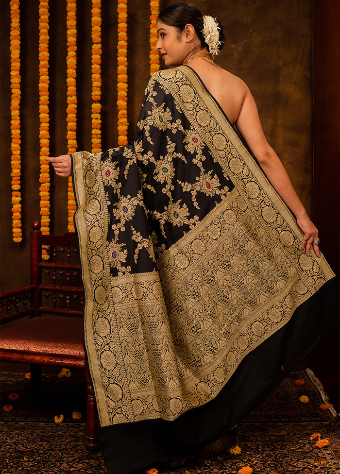 Black Katan Pure Silk Saree With Blouse Piece