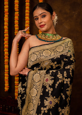 Black Katan Pure Silk Saree With Blouse Piece