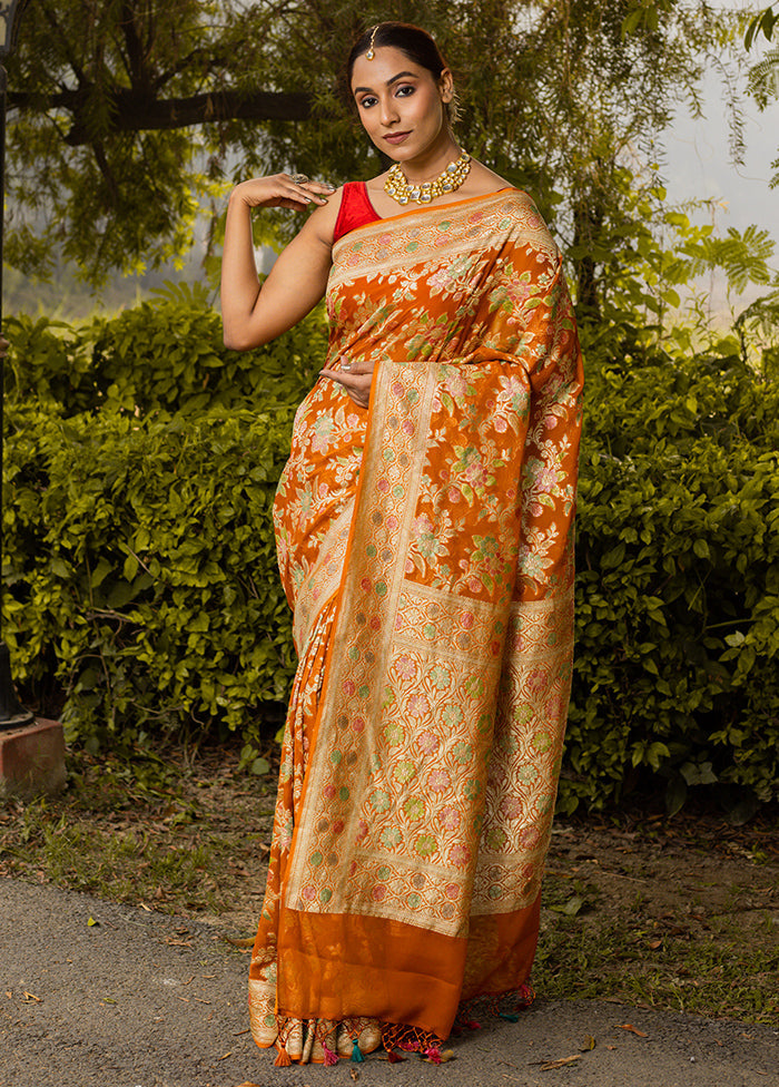 Rust Pure Georgette Saree With Blouse Piece