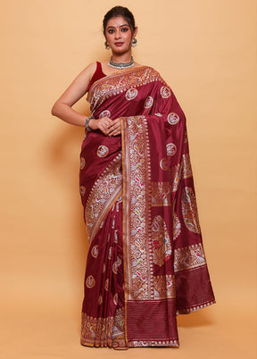 Maroon Katan Pure Silk Saree With Blouse Piece