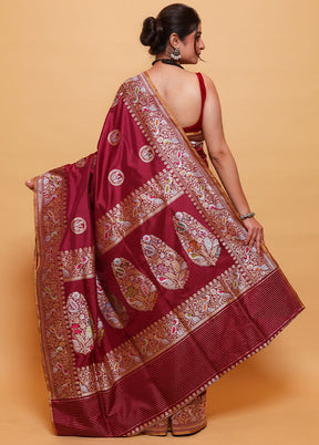 Maroon Katan Pure Silk Saree With Blouse Piece