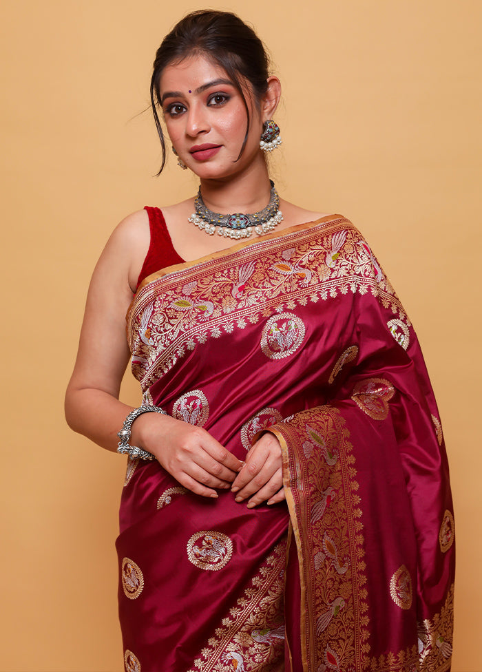 Maroon Katan Pure Silk Saree With Blouse Piece