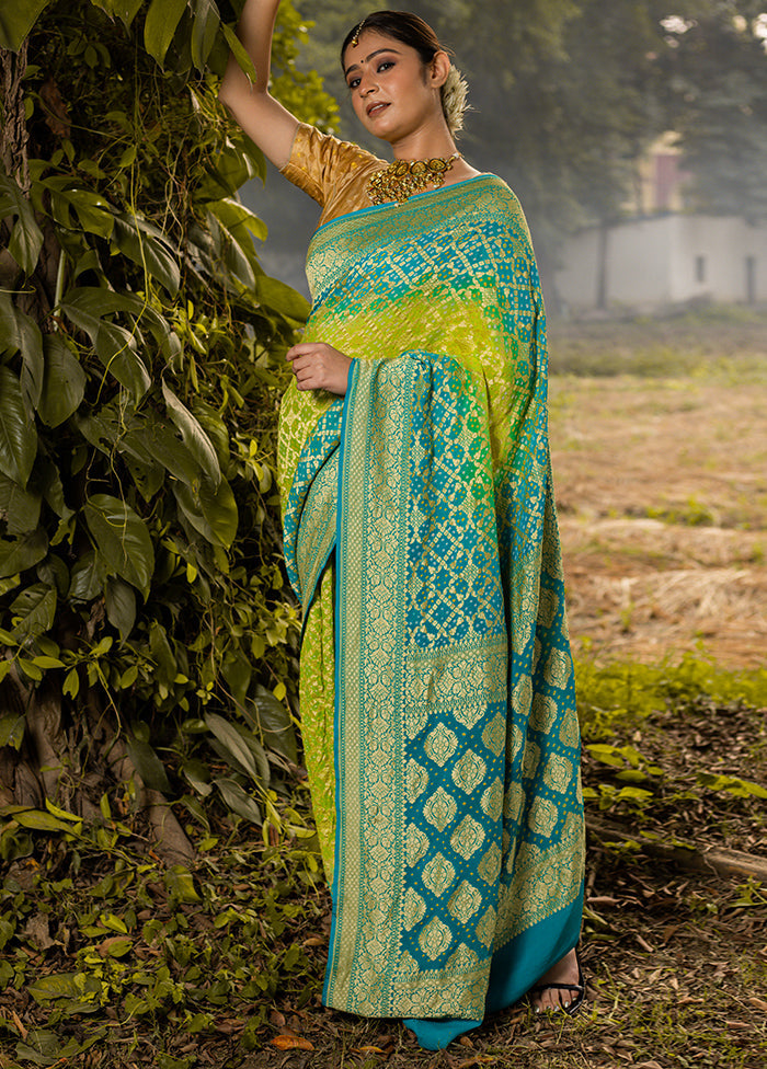 Lime Green Pure Georgette Saree With Blouse Piece