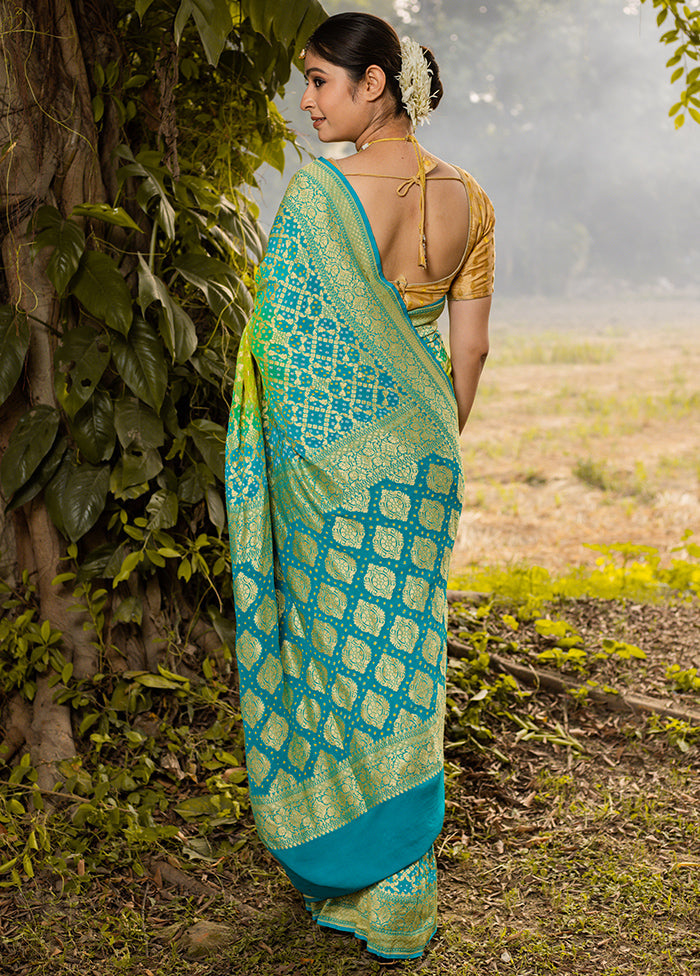 Lime Green Pure Georgette Saree With Blouse Piece