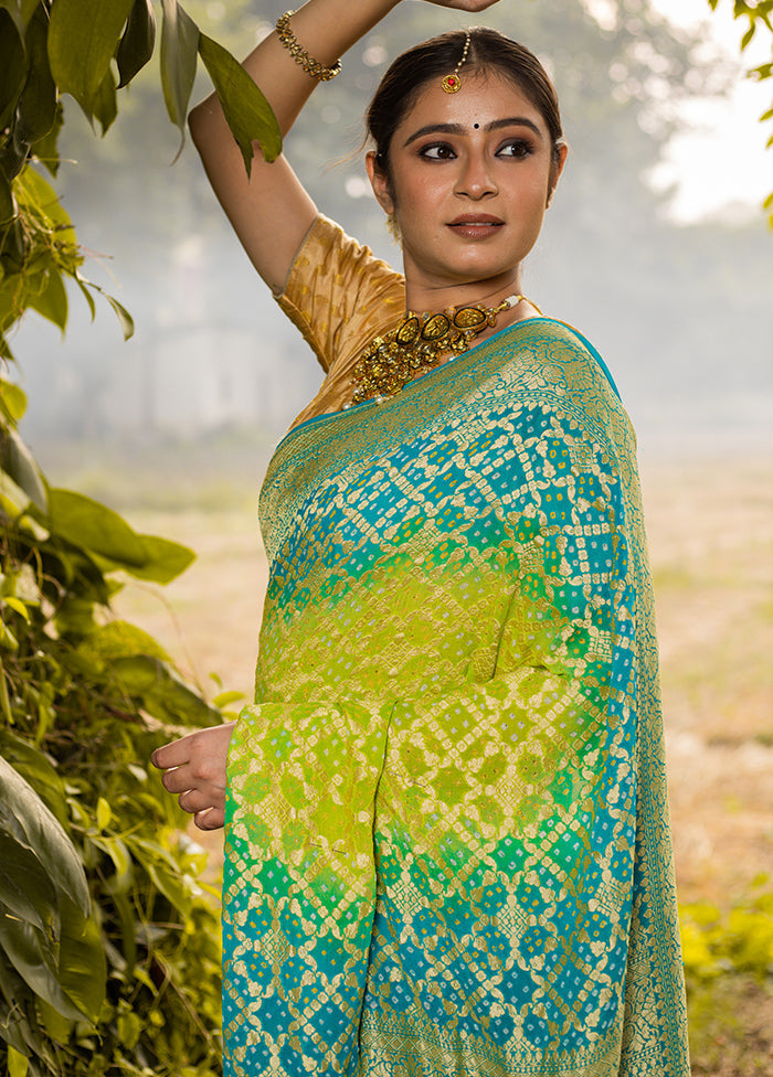 Lime Green Pure Georgette Saree With Blouse Piece