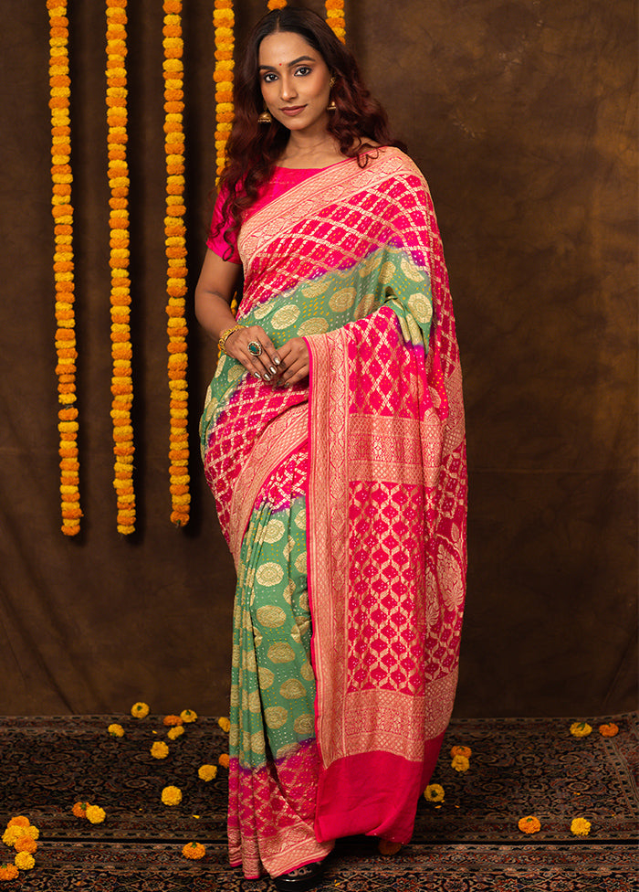 Green Pure Georgette Saree With Blouse Piece