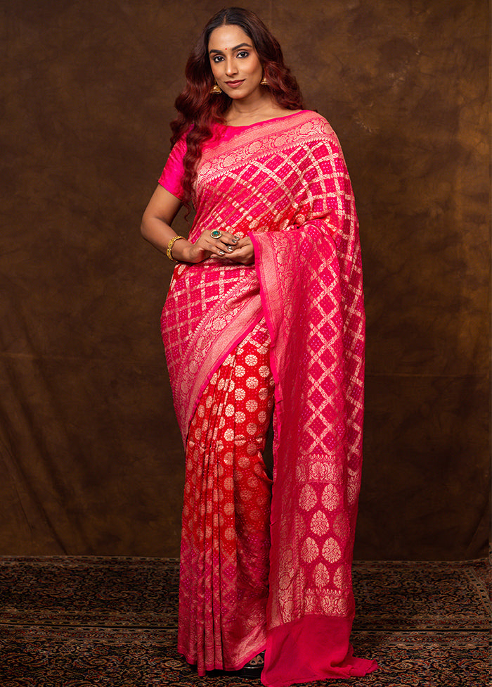 Pink Pure Georgette Saree With Blouse Piece