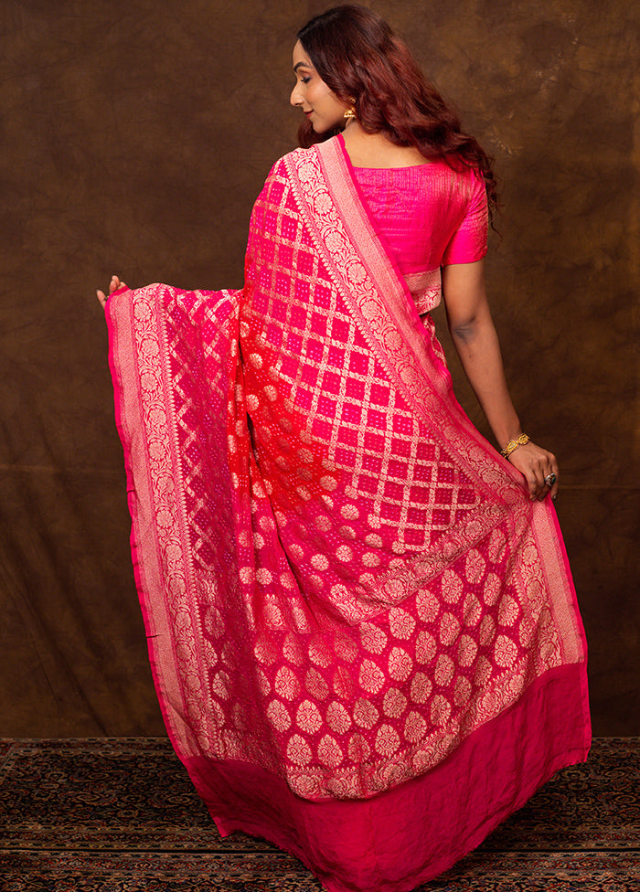 Pink Pure Georgette Saree With Blouse Piece