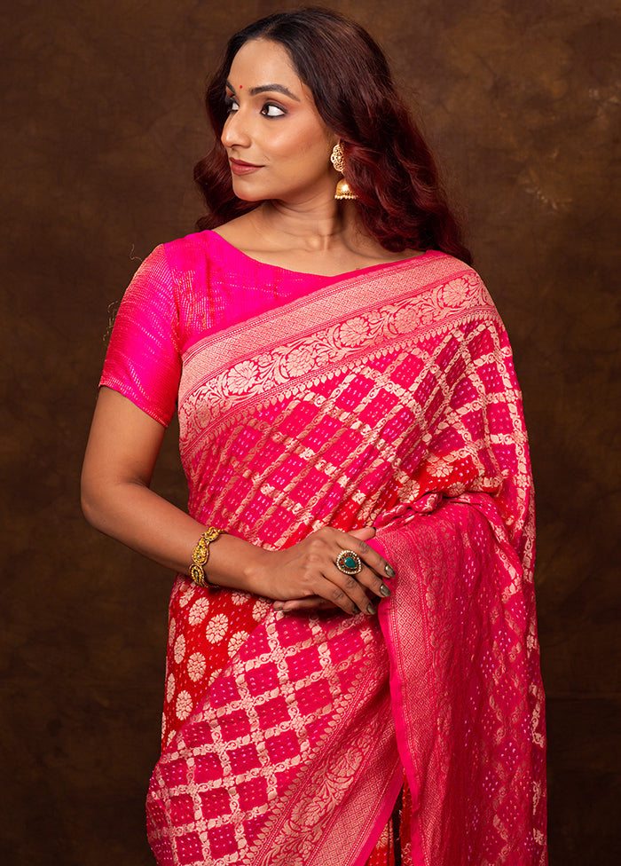 Pink Pure Georgette Saree With Blouse Piece