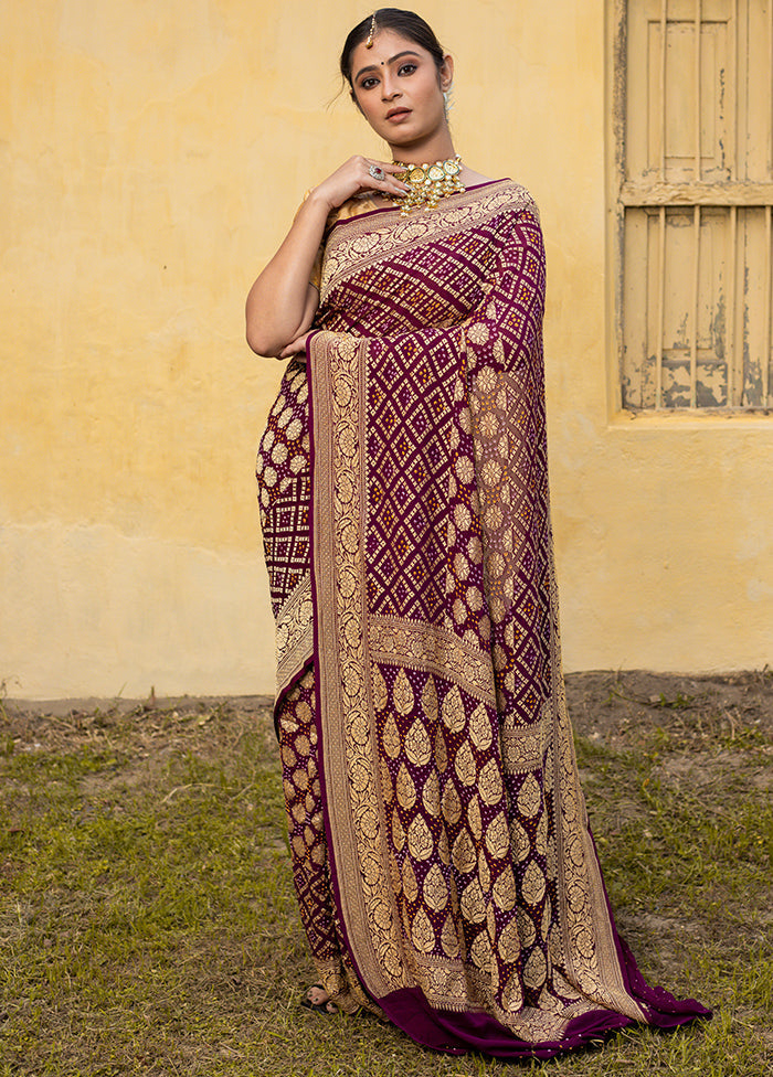 Purple Pure Georgette Saree With Blouse Piece