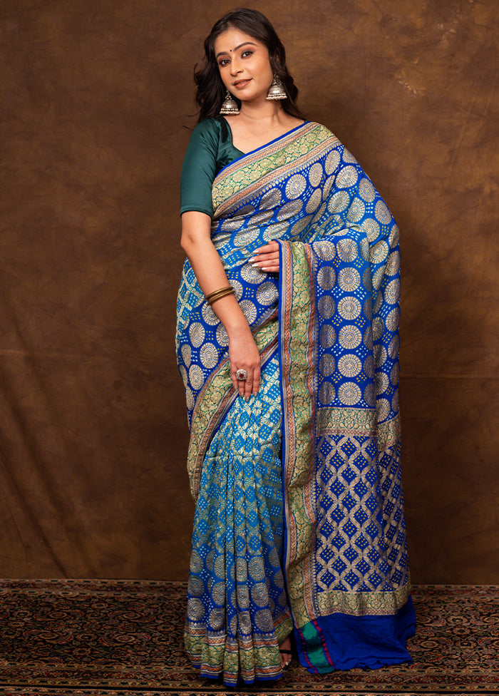 Blue Pure Georgette Saree With Blouse Piece