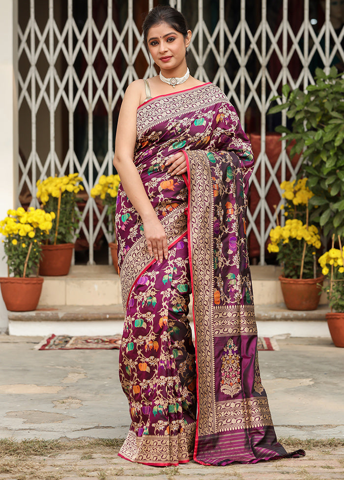 Magenta Katan Pure Silk Saree With Blouse Piece