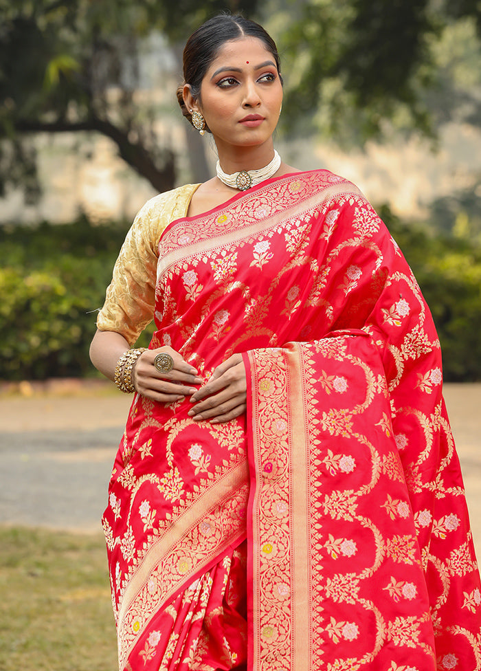 Red Katan Pure Silk Saree With Blouse Piece