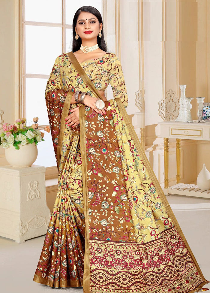 Yellow Spun Silk Saree With Blouse Piece - Indian Silk House Agencies