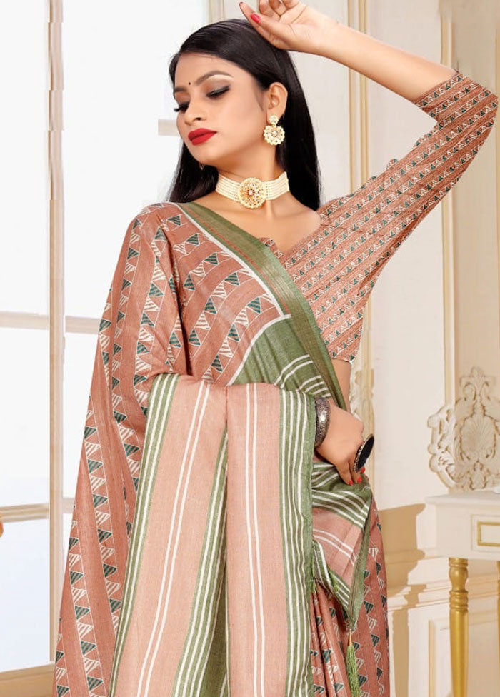 Peach Spun Silk Saree With Blouse Piece - Indian Silk House Agencies