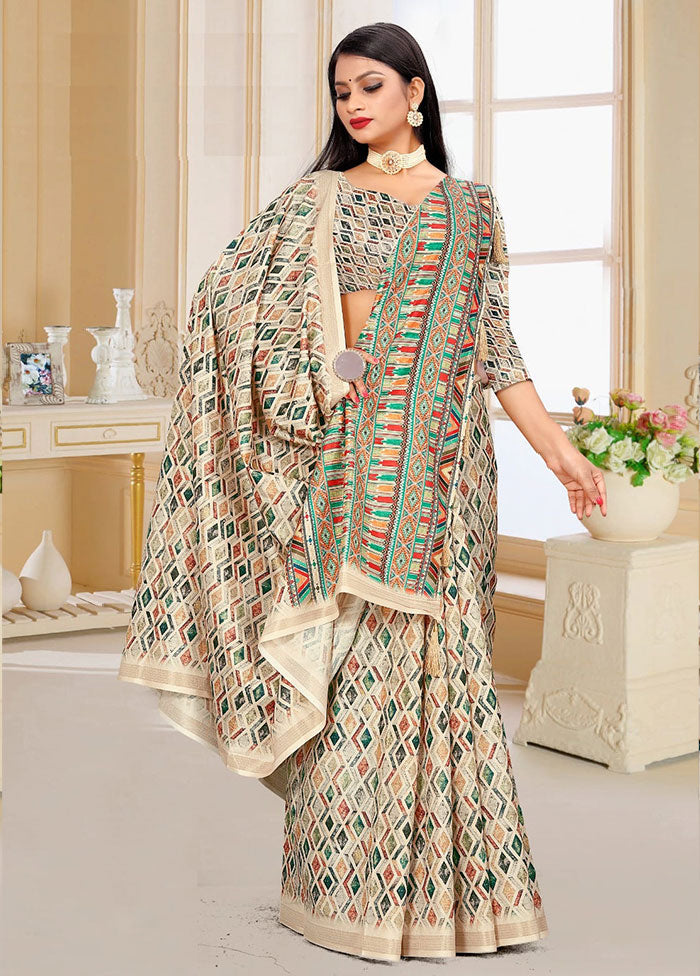 Cream Spun Silk Saree With Blouse Piece - Indian Silk House Agencies