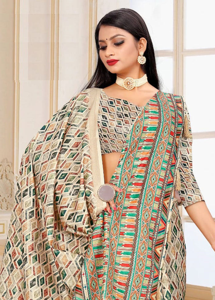 Cream Spun Silk Saree With Blouse Piece - Indian Silk House Agencies