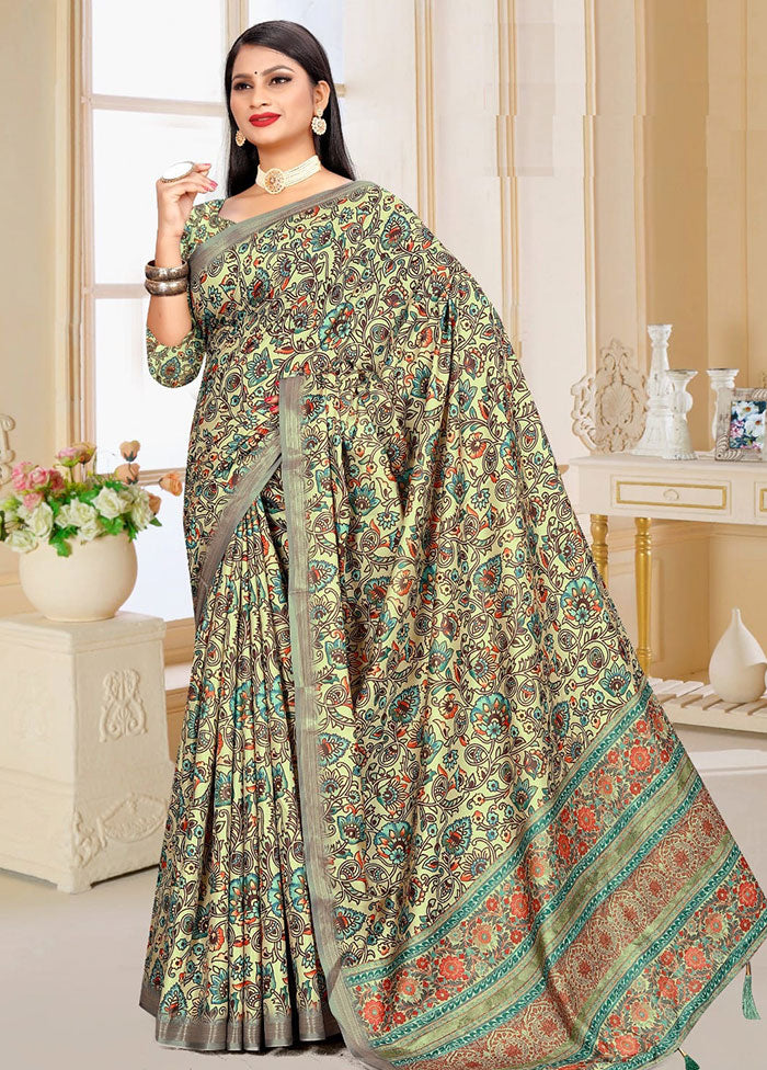 Lime Yellow Spun Silk Saree With Blouse Piece - Indian Silk House Agencies