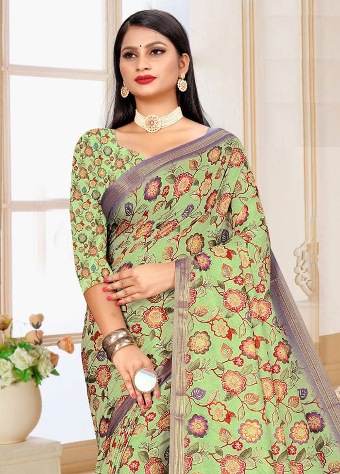 Green Spun Silk Saree With Blouse Piece - Indian Silk House Agencies