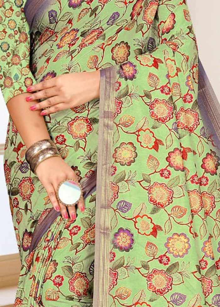 Green Spun Silk Saree With Blouse Piece - Indian Silk House Agencies