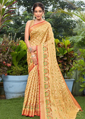 Beige Spun Silk Saree With Blouse Piece - Indian Silk House Agencies