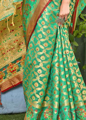 Green Spun Silk Saree With Blouse Piece - Indian Silk House Agencies