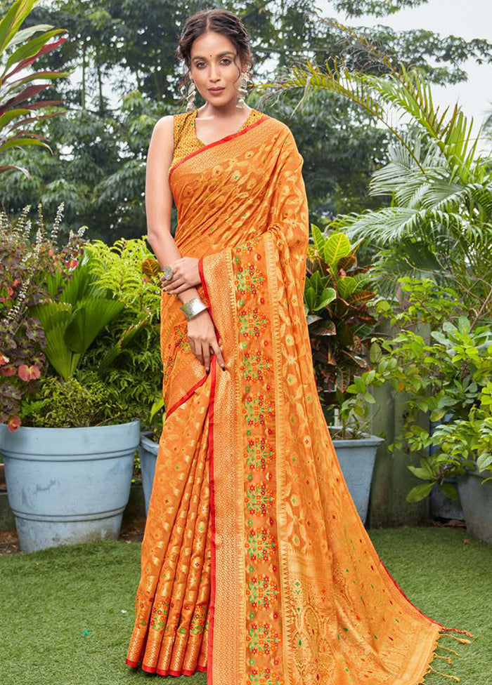 Orange Spun Silk Saree With Blouse Piece - Indian Silk House Agencies