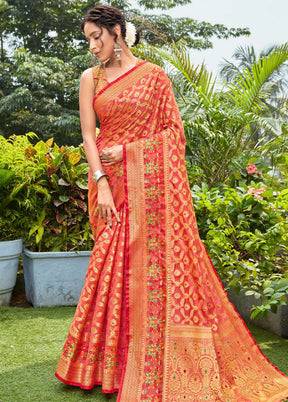 Red Spun Silk Saree With Blouse Piece - Indian Silk House Agencies