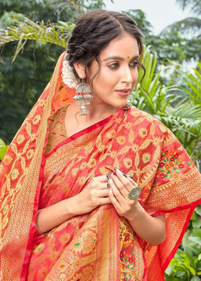 Red Spun Silk Saree With Blouse Piece - Indian Silk House Agencies