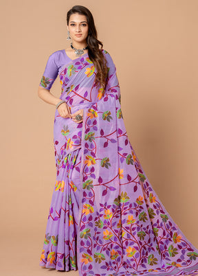 Lavender Cotton Saree With Blouse Piece