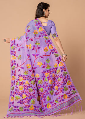 Lavender Cotton Saree With Blouse Piece