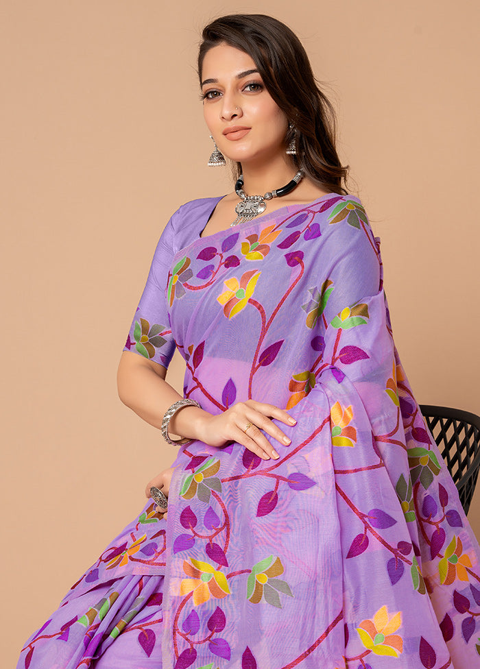 Lavender Cotton Saree With Blouse Piece