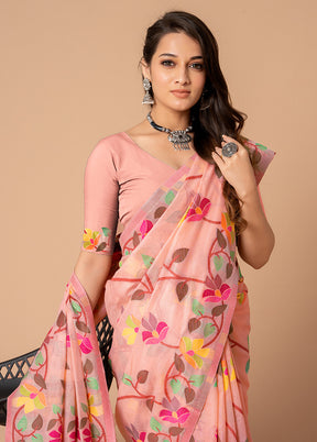 Pink Cotton Saree With Blouse Piece