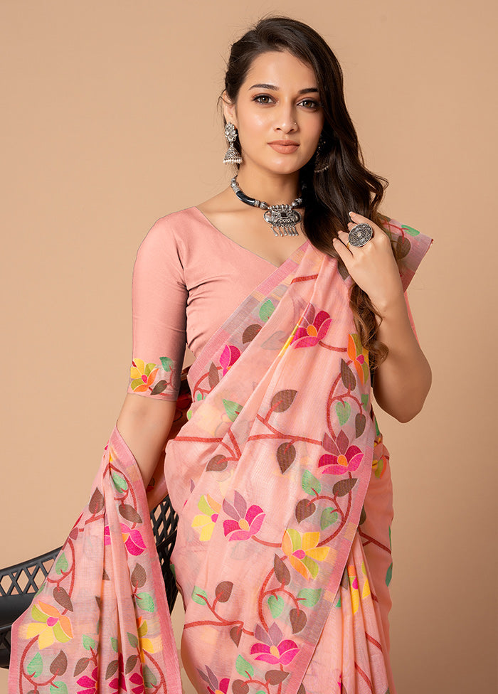 Pink Cotton Saree With Blouse Piece